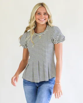 Cream Stripe Puff Sleeve Top Cream Stripe Puff Sleeve Top