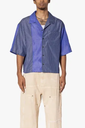 Cropped Panel Stripe Short Sleeve Shirt - Blue Cropped Panel Stripe Short Sleeve Shirt - Blue