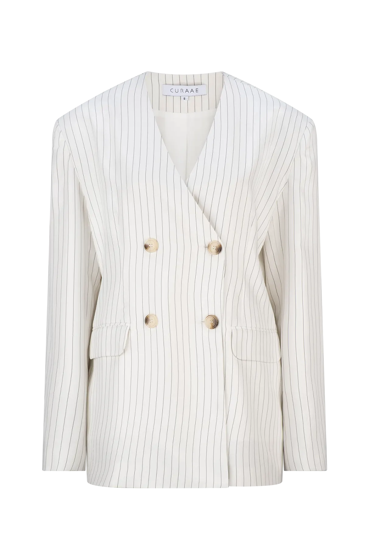 CURAAE Harper Oversized Double Breasted Pinstripe Blazer In White