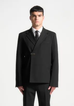 Double Breasted Pinstripe Suit Jacket - Black Double Breasted Pinstripe Suit Jacket - Black