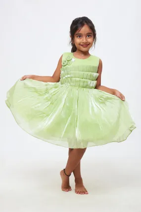 Emerald Enchantment: Girls Soft Green Tulle Dress with Rosette Accents Emerald Enchantment: Girls Soft Green Tulle Dress with Rosette Accents