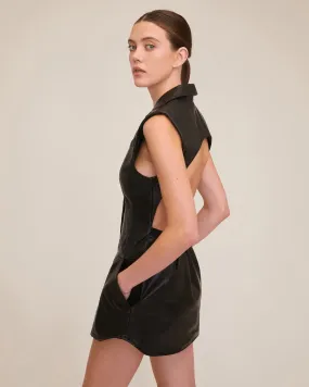 Enzo Leather Open Back Mini Dress