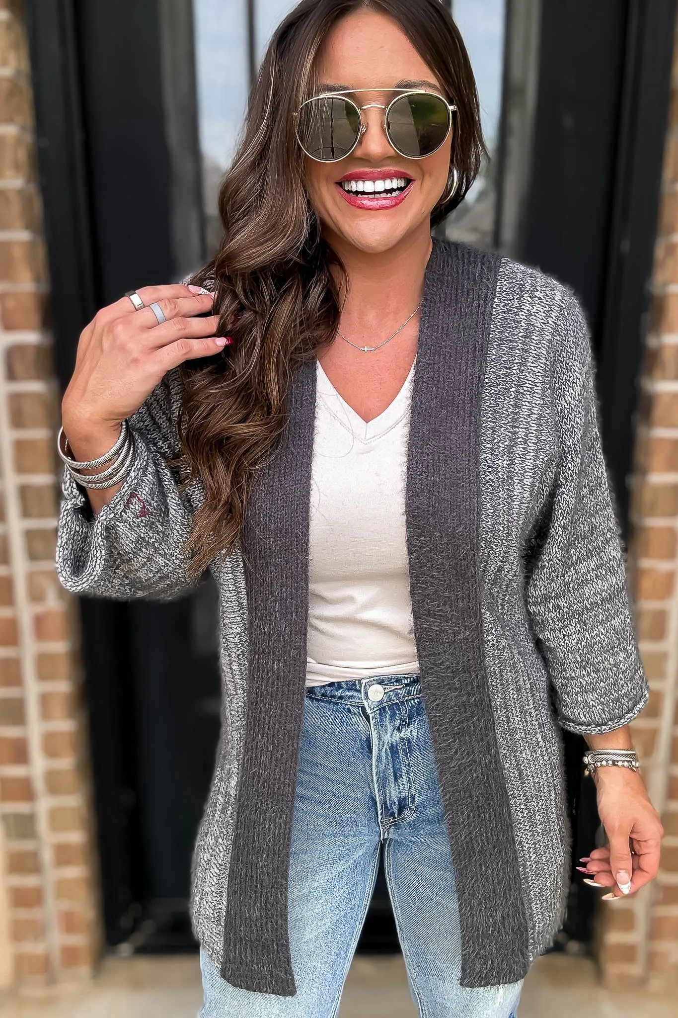 Fall Is In The Air Grey Colorblock Cardigan
