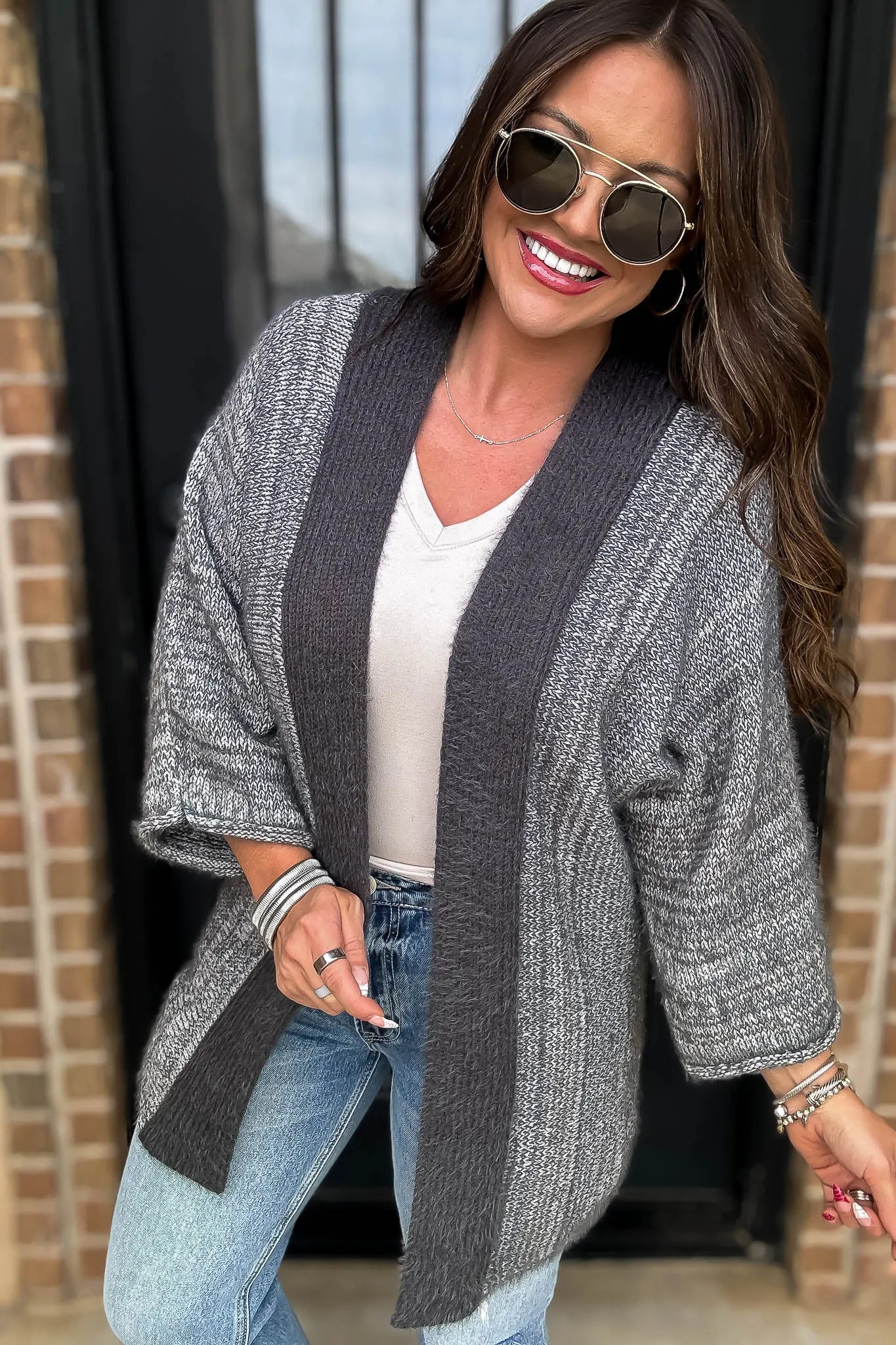 Fall Is In The Air Grey Colorblock Cardigan