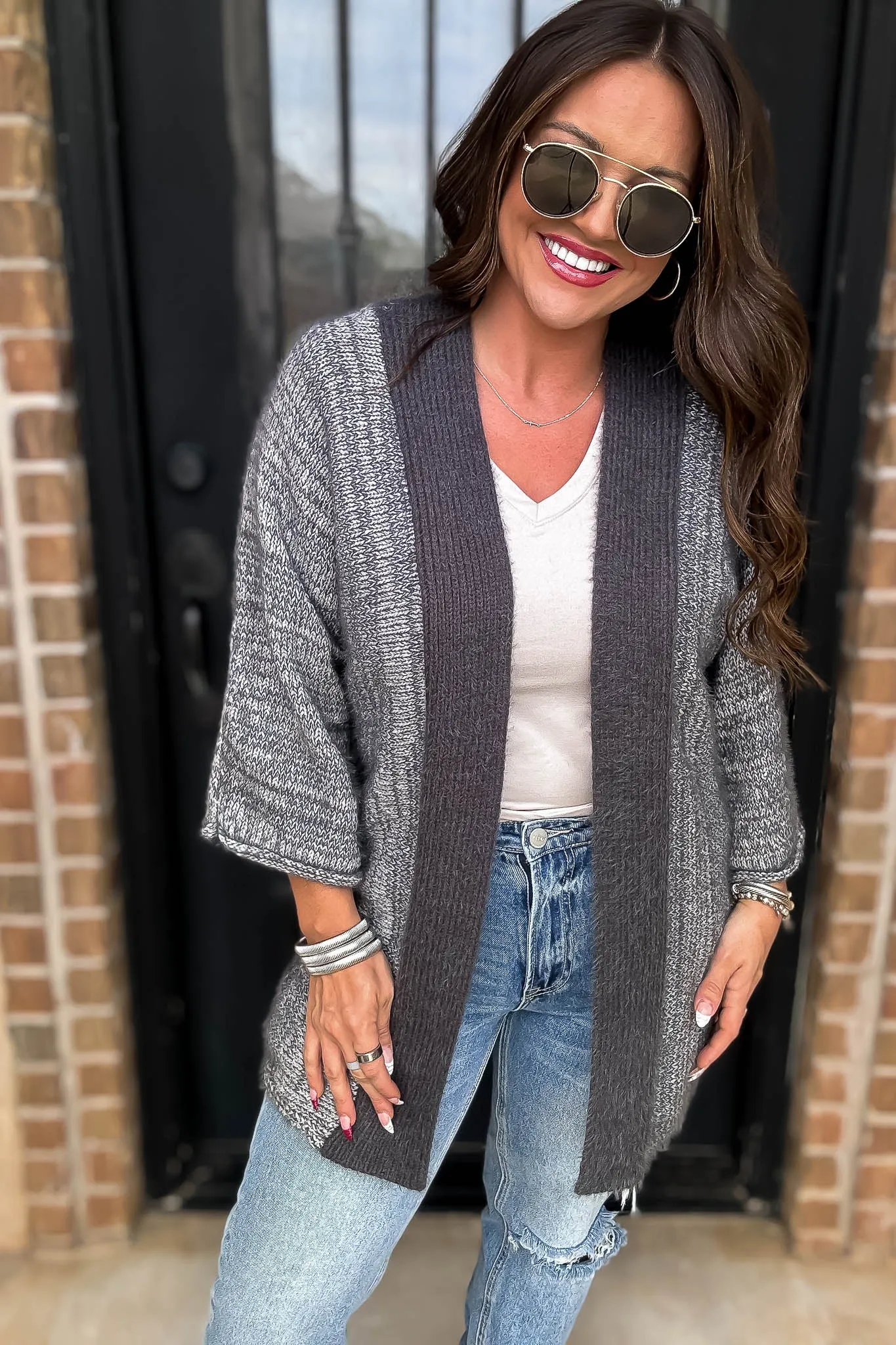 Fall Is In The Air Grey Colorblock Cardigan