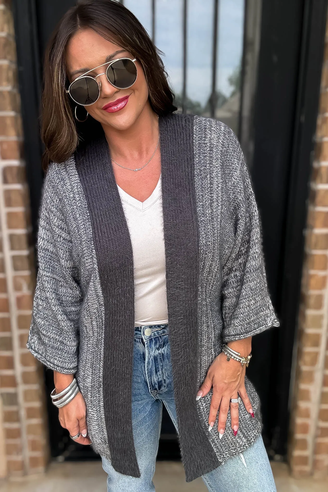 Fall Is In The Air Grey Colorblock Cardigan