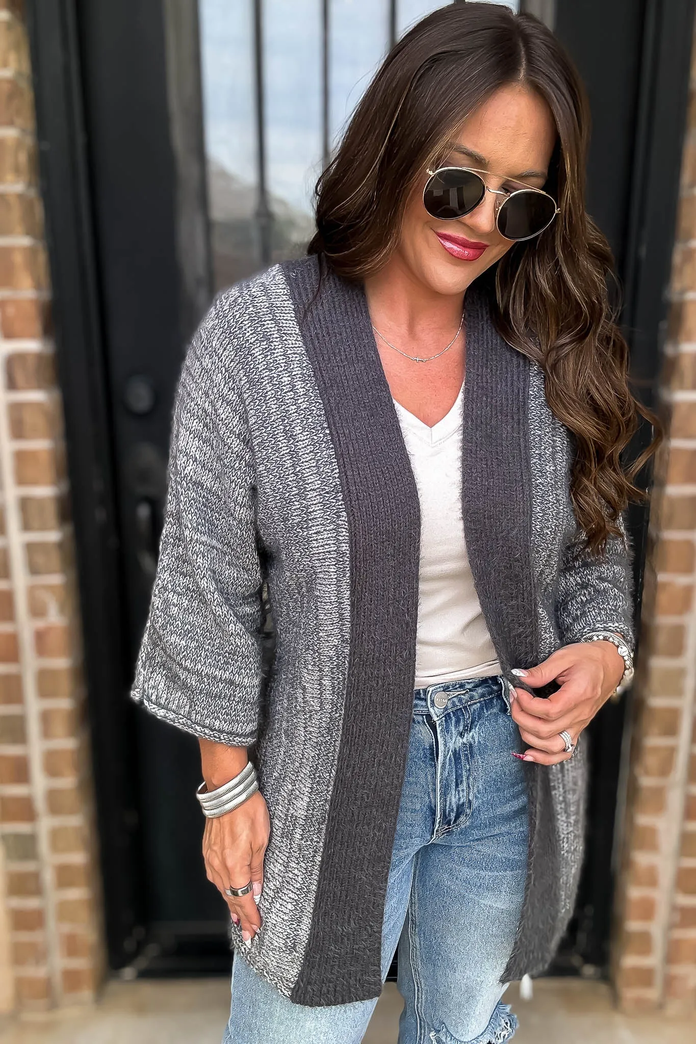 Fall Is In The Air Grey Colorblock Cardigan