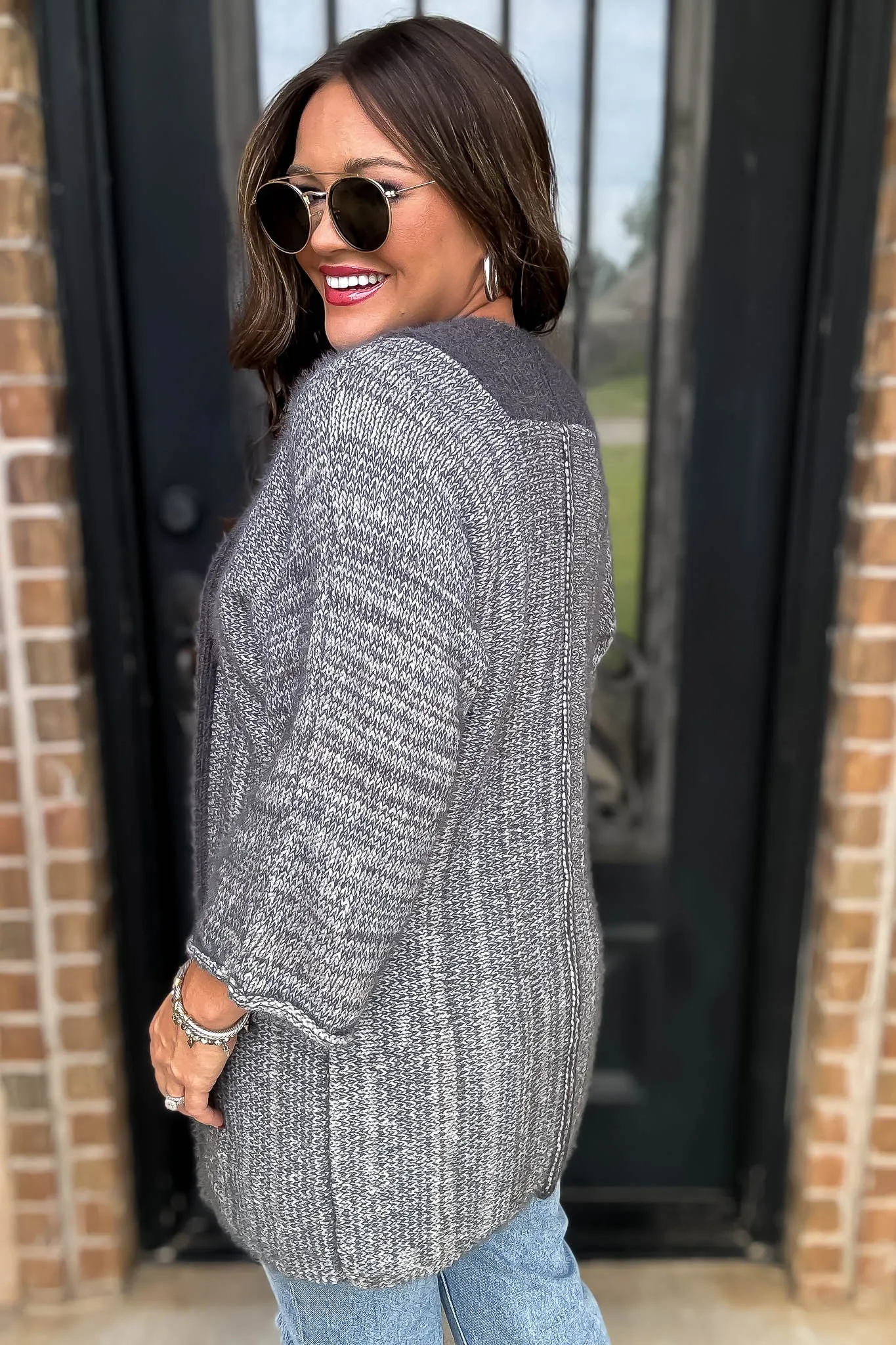 Fall Is In The Air Grey Colorblock Cardigan