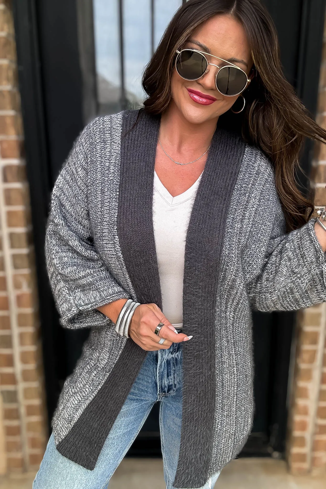 Fall Is In The Air Grey Colorblock Cardigan