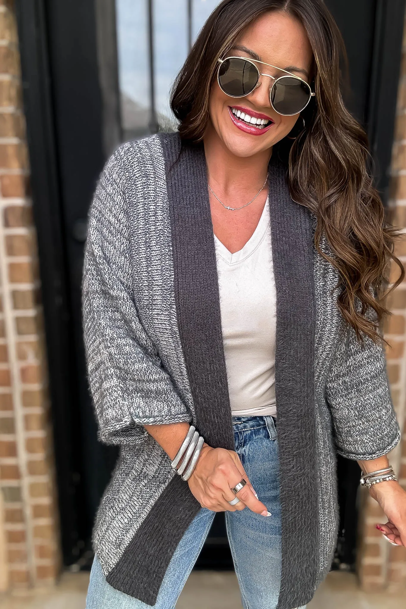 Fall Is In The Air Grey Colorblock Cardigan