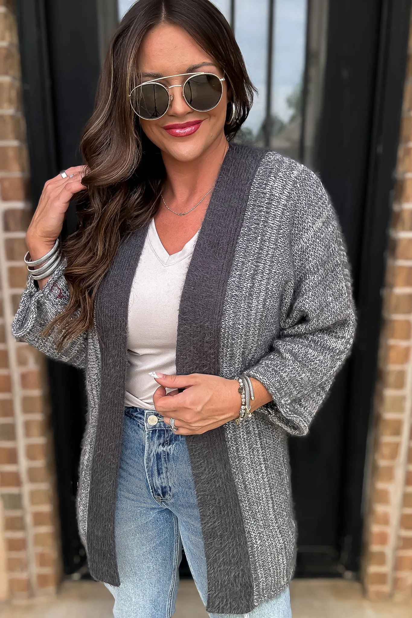 Fall Is In The Air Grey Colorblock Cardigan