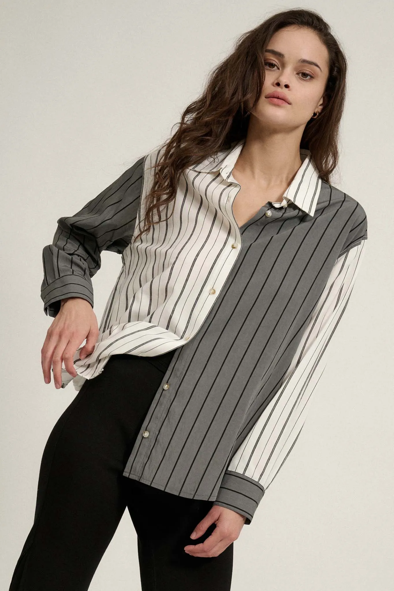 First in Line Colorblock Striped Button-Up Shirt