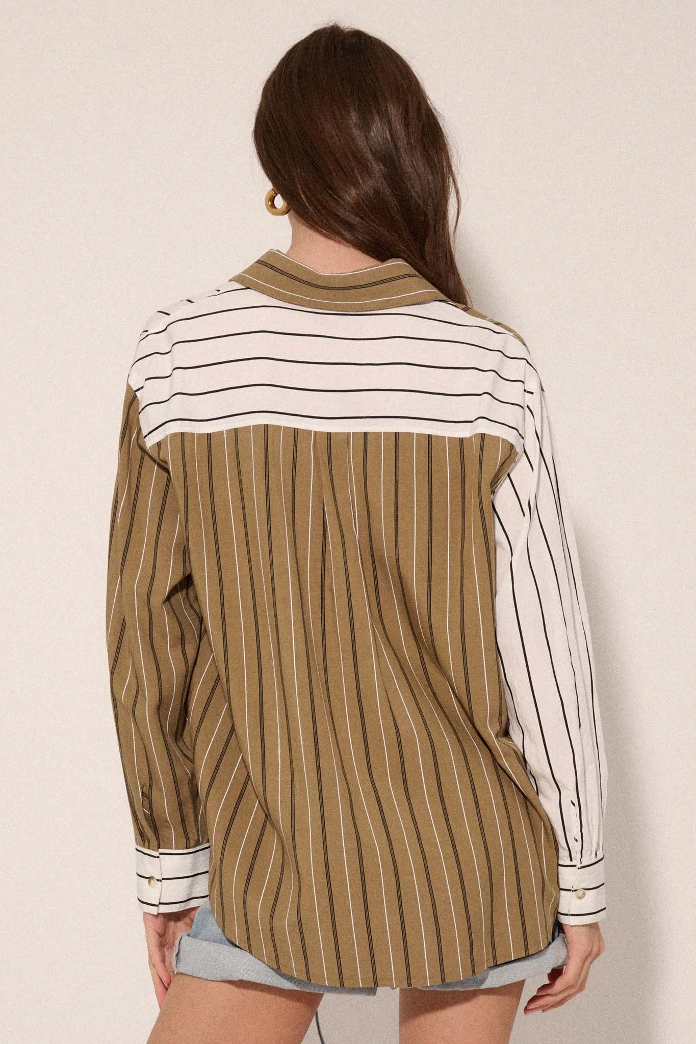 First in Line Colorblock Striped Button-Up Shirt