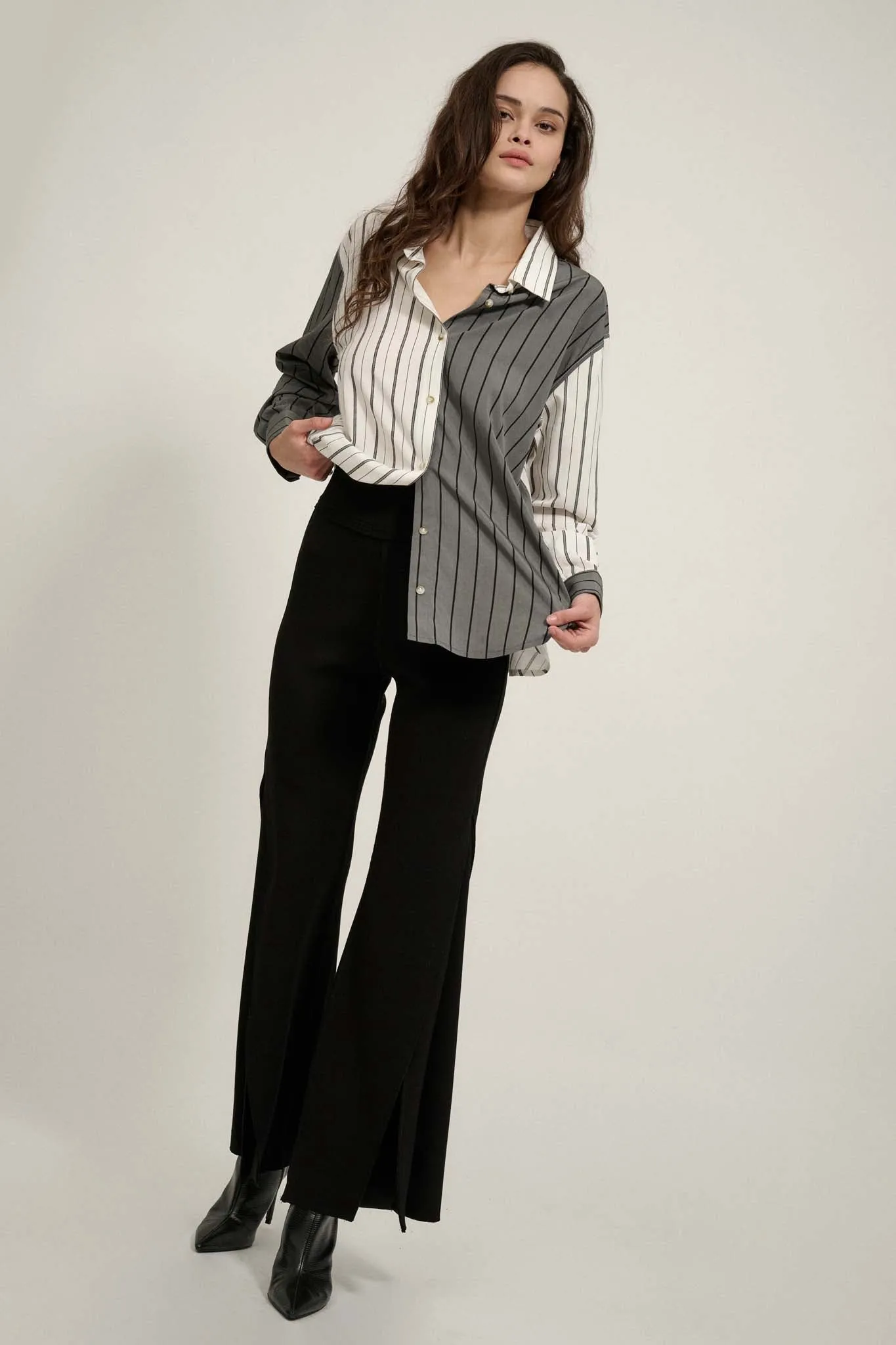 First in Line Colorblock Striped Button-Up Shirt