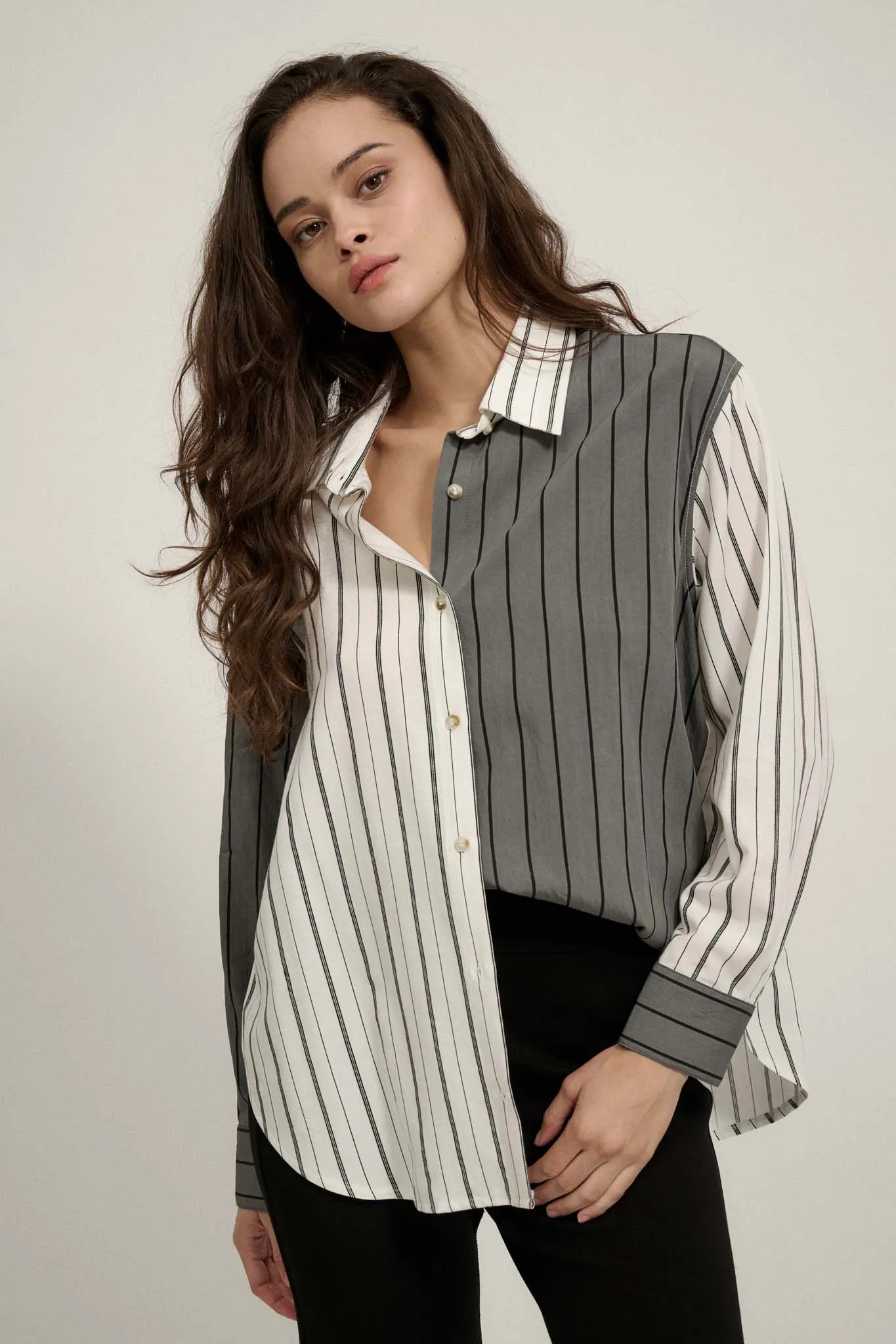 First in Line Colorblock Striped Button-Up Shirt