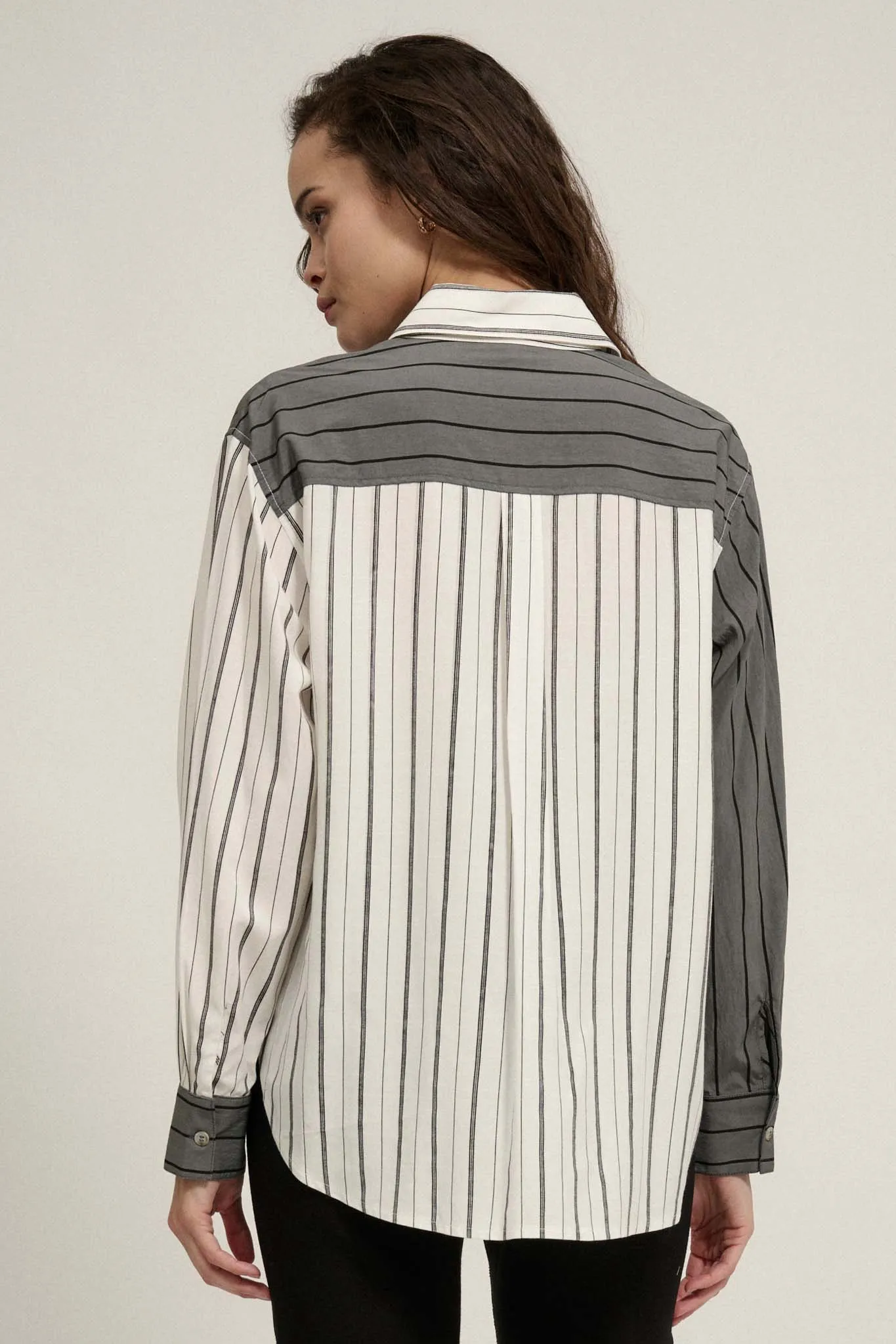 First in Line Colorblock Striped Button-Up Shirt