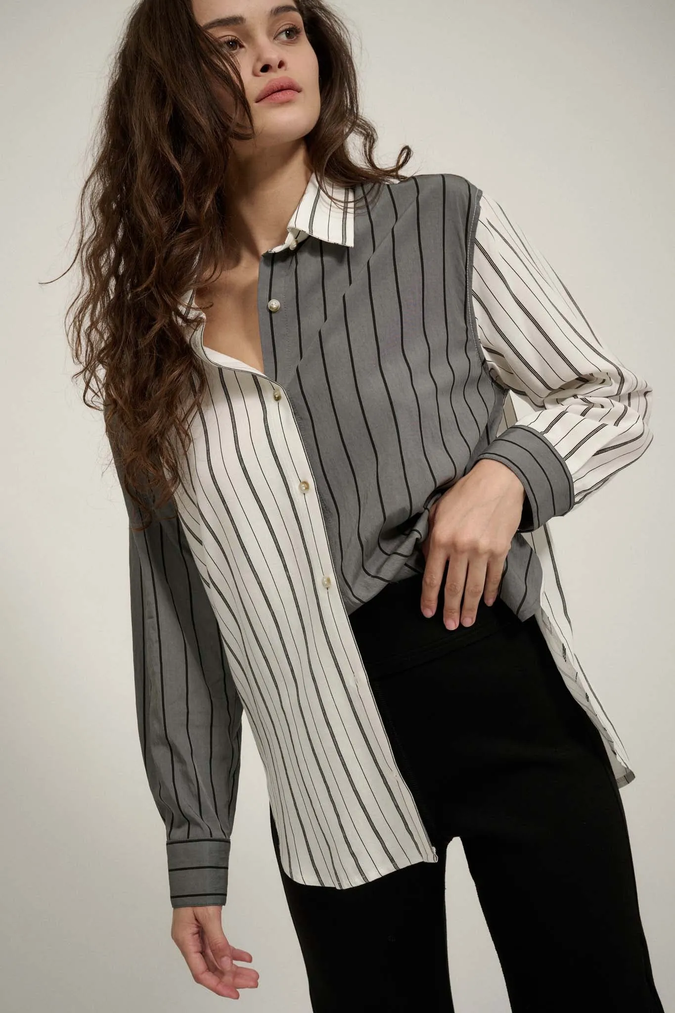 First in Line Colorblock Striped Button-Up Shirt
