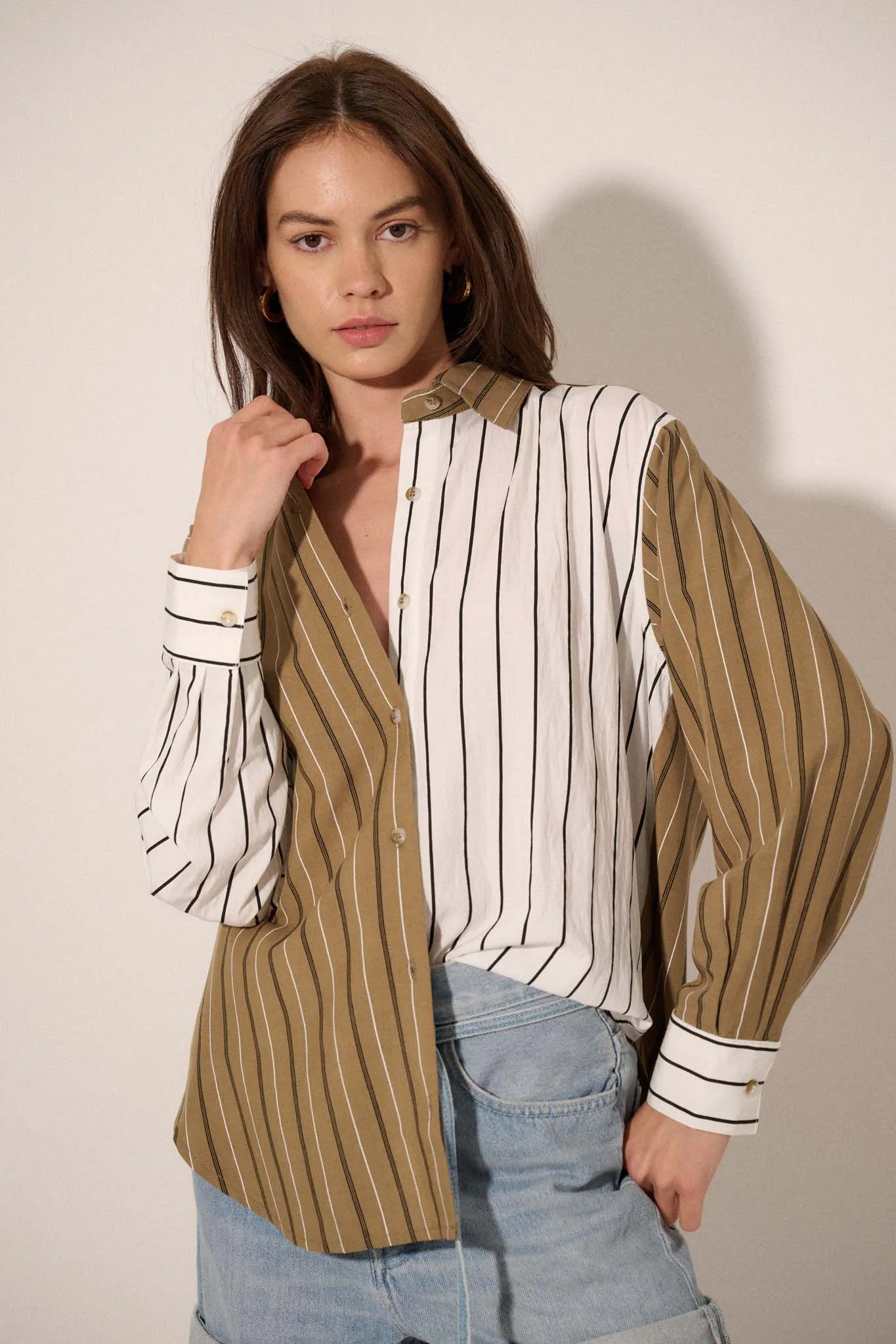First in Line Colorblock Striped Button-Up Shirt