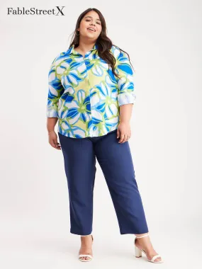 Floral Print Regular Shirt - Green And Blue