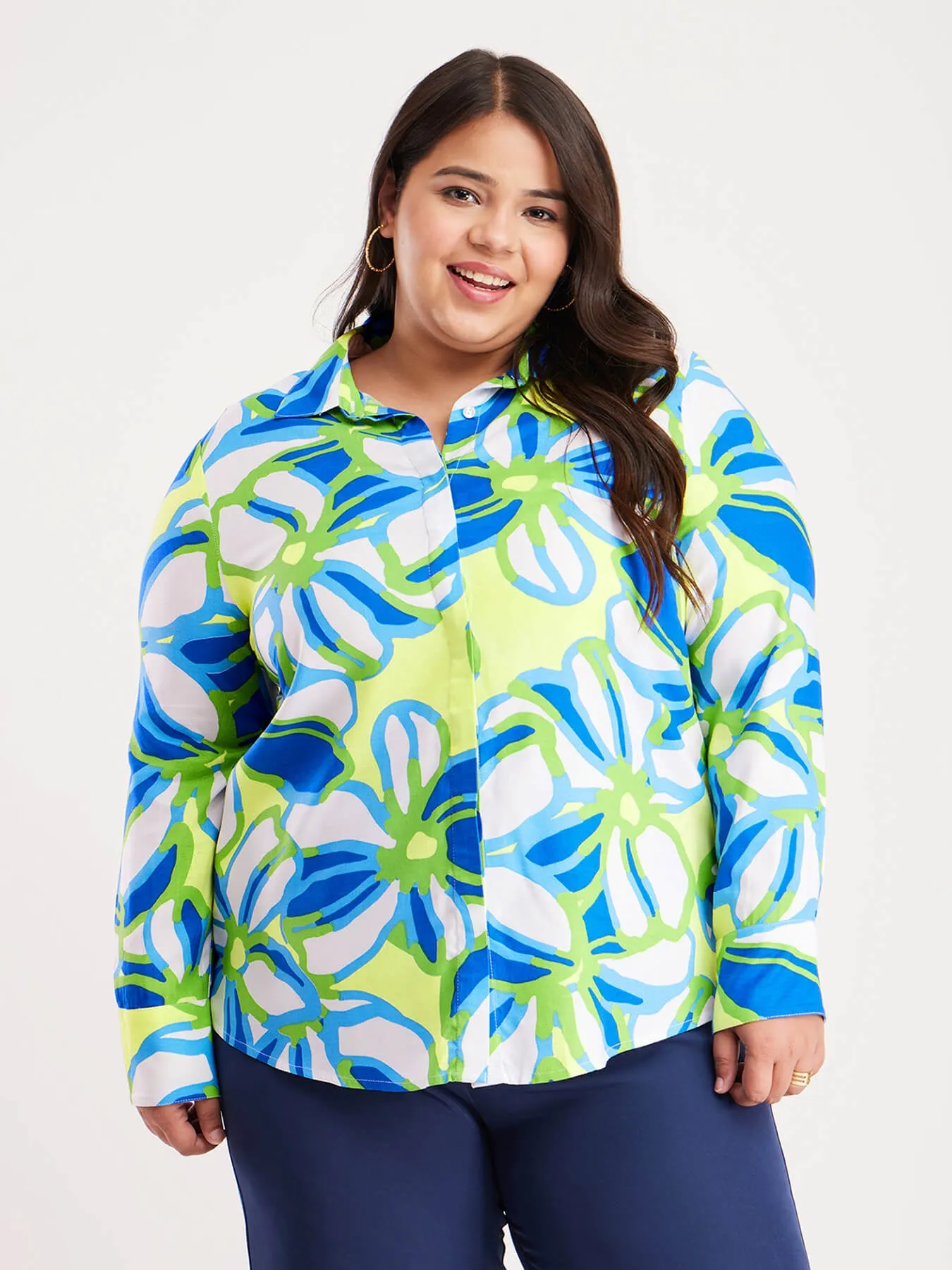 Floral Print Regular Shirt - Green And Blue