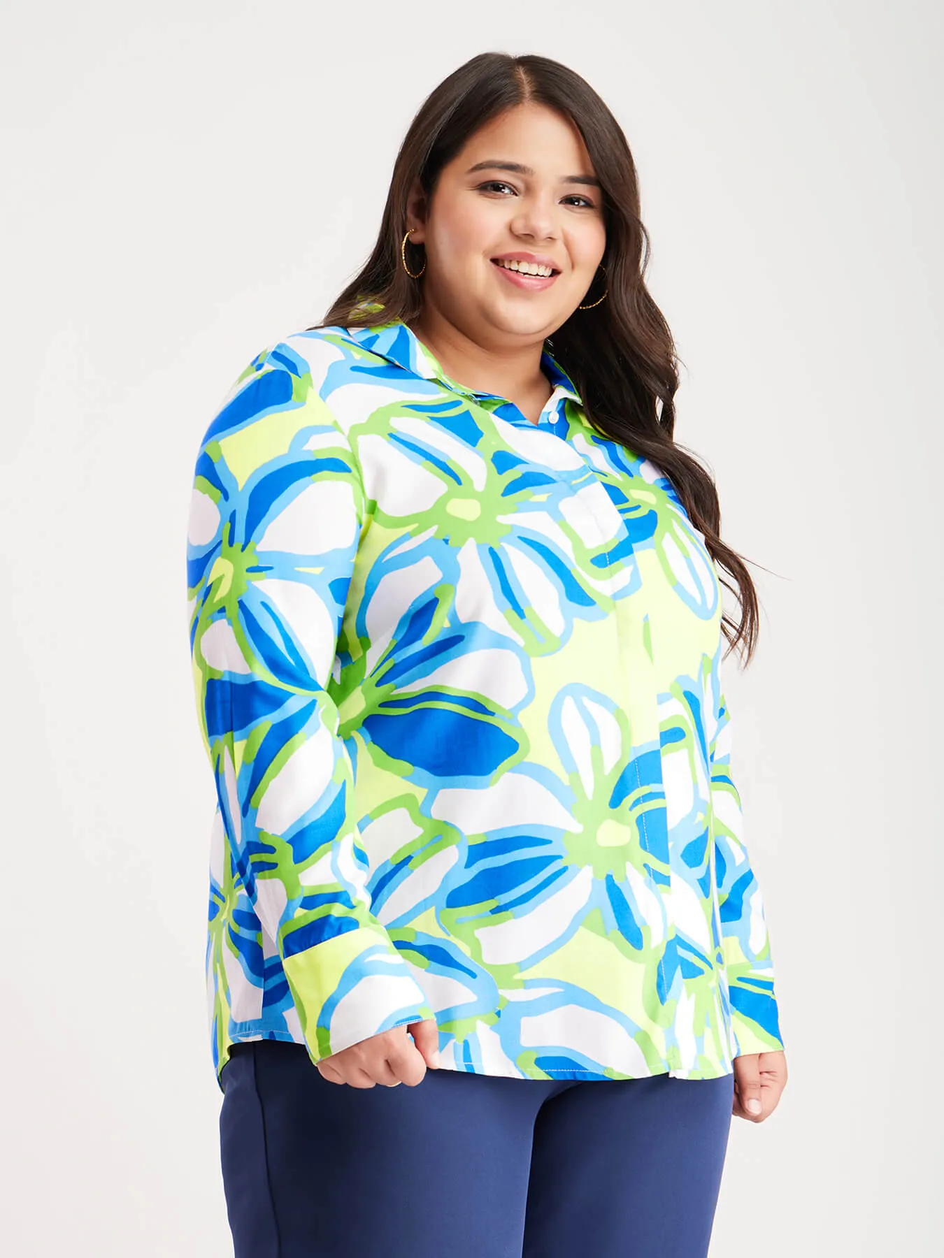 Floral Print Regular Shirt - Green And Blue