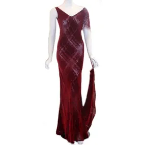 GALINDO Red Burnout Velvet Beaded Gown GALINDO Red Burnout Velvet Beaded Gown