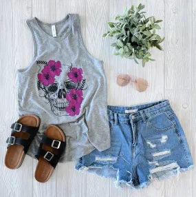 Gray Floral Skull • High Neck Tank Gray Floral Skull • High Neck Tank