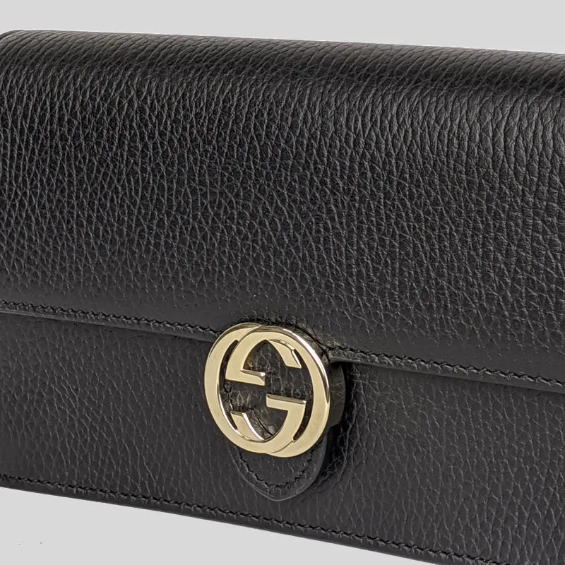 GUCCI Icon GG Interlocking Wallet On Chain Crossbody Bag Black 615523