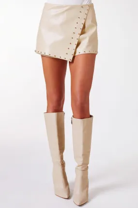 Jovie Cream Studded Vegan Leather Skort Jovie Cream Studded Vegan Leather Skort