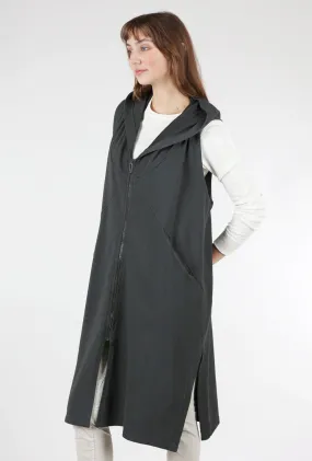Long Hooded Zip-Up Vest, Charcoal Long Hooded Zip-Up Vest, Charcoal