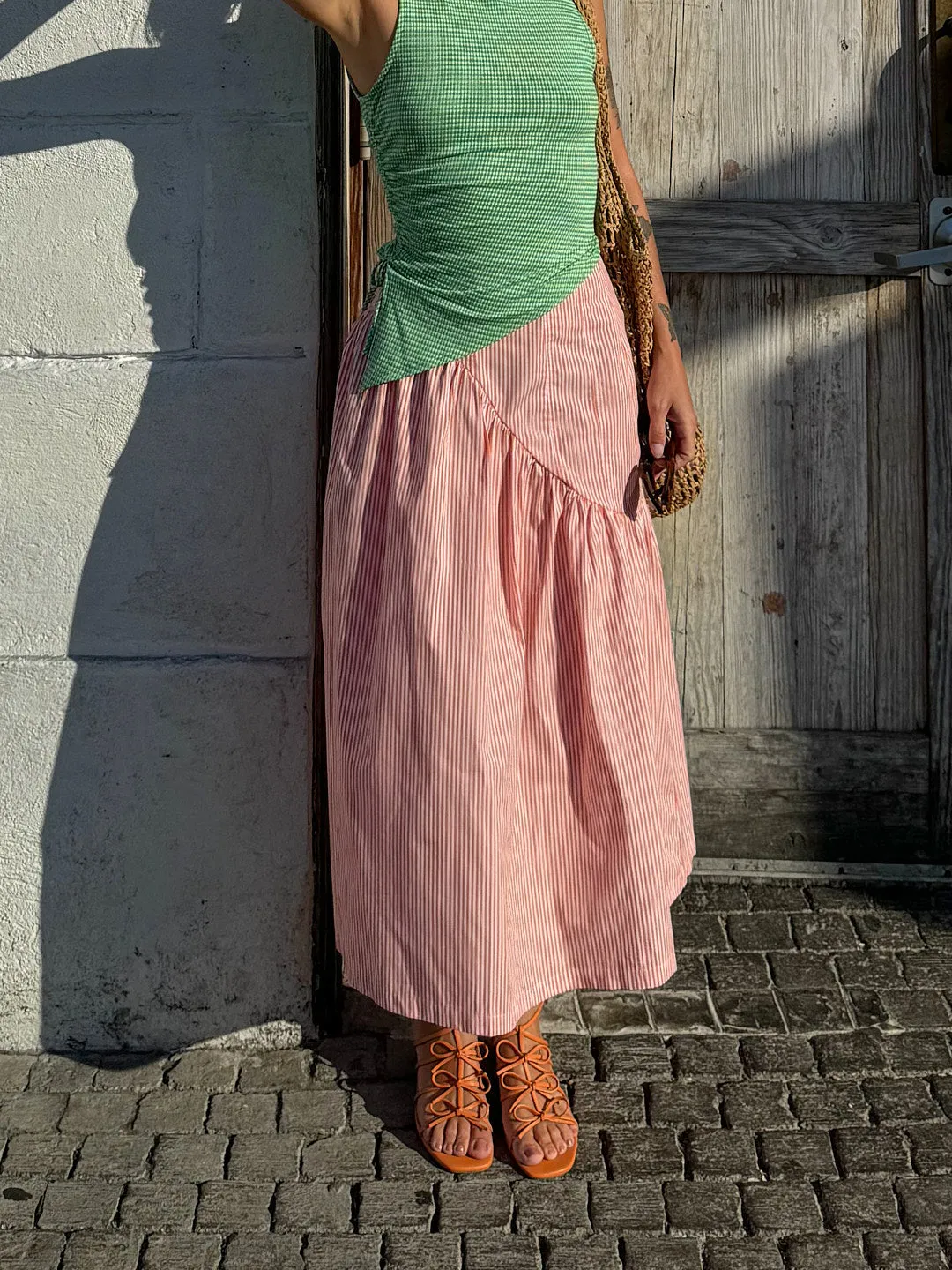 Maeve Midi Skirt - Orange Stripe