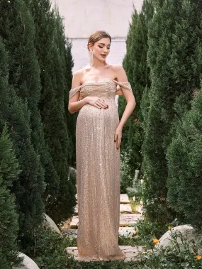 Maternity Off Shoulder Sequin Formal Party Dress Maternity Off Shoulder Sequin Formal Party Dress