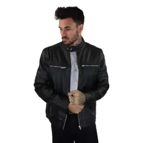 Mens Black Real Leather Jacket Short Zipped Biker Style Classic Vintage Retro Mens Black Real Leather Jacket Short Zipped Biker Style Classic Vintage Retro