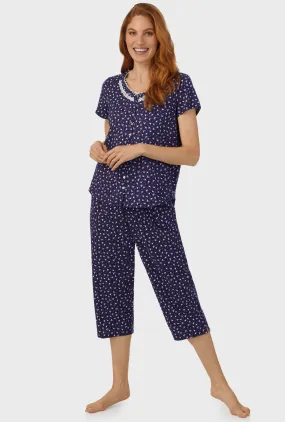 Midnight Blue Ditsy Floral Short Sleeve Capri Pant PJ Set Midnight Blue Ditsy Floral Short Sleeve Capri Pant PJ Set
