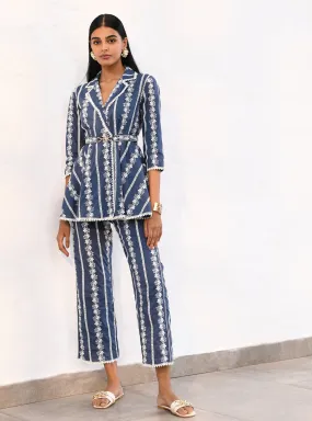 Mulmul Cotton Bristol Navy Top With Bristol Navy Pant Mulmul Cotton Bristol Navy Top With Bristol Navy Pant
