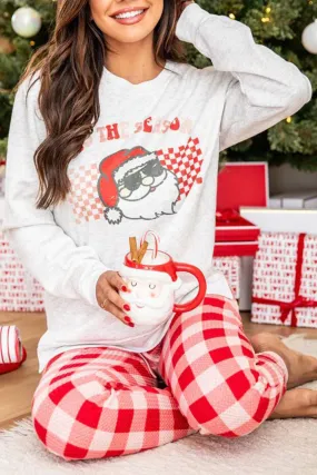Multicolor Christmas Claus Graphic Top Plaid Pants Lounge Set Multicolor Christmas Claus Graphic Top Plaid Pants Lounge Set