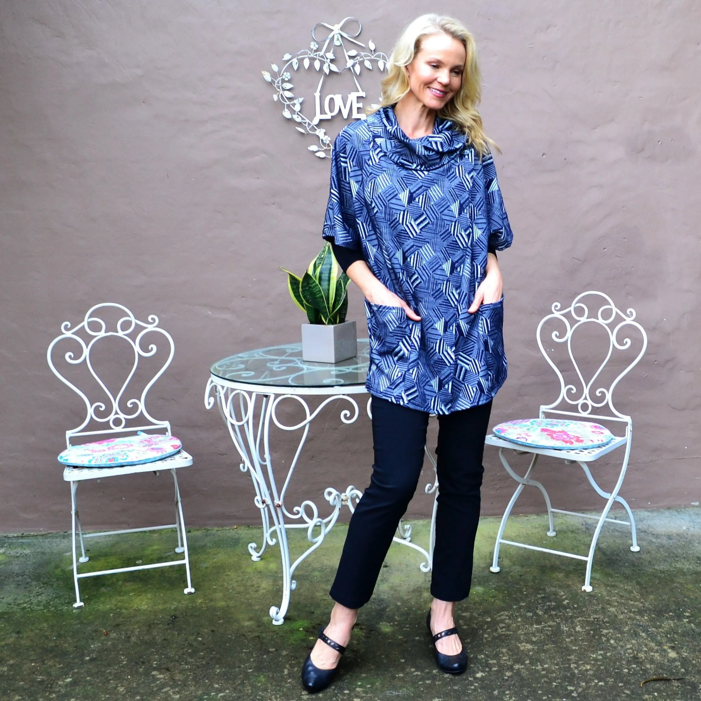 Navy Stripe Diamond Tunic Top