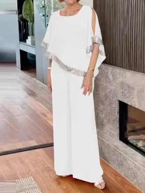 New Round Neck Sequined Color Matching Two-Piece Suit New Round Neck Sequined Color Matching Two-Piece Suit