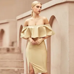Off Shoulder Ruffles Runway Bandage Dress Off Shoulder Ruffles Runway Bandage Dress