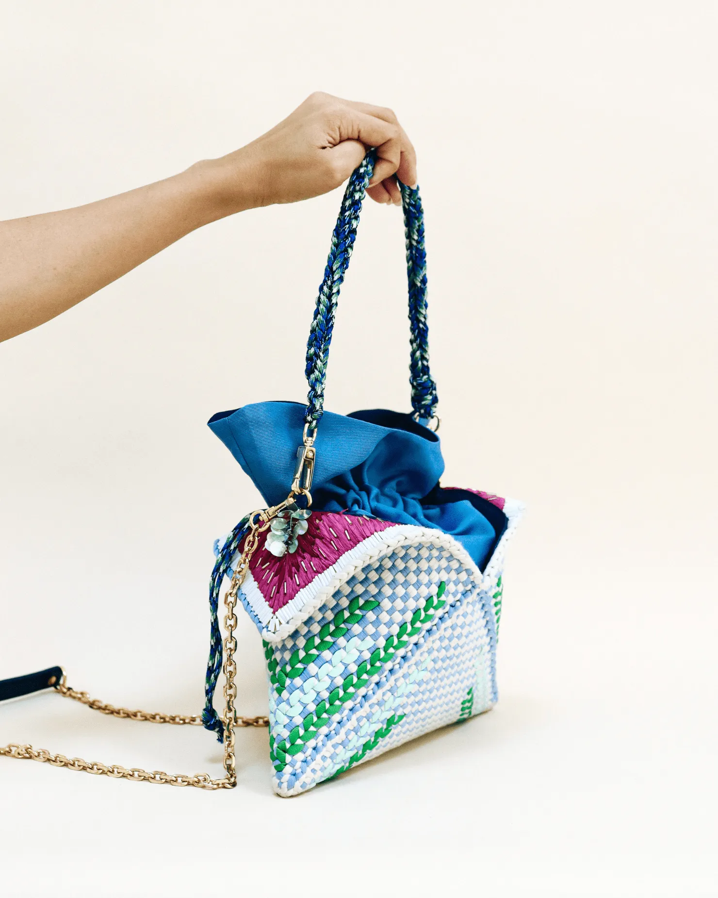 [Ready Today] Malagos Drawstring Bag Navy with Chain Strap