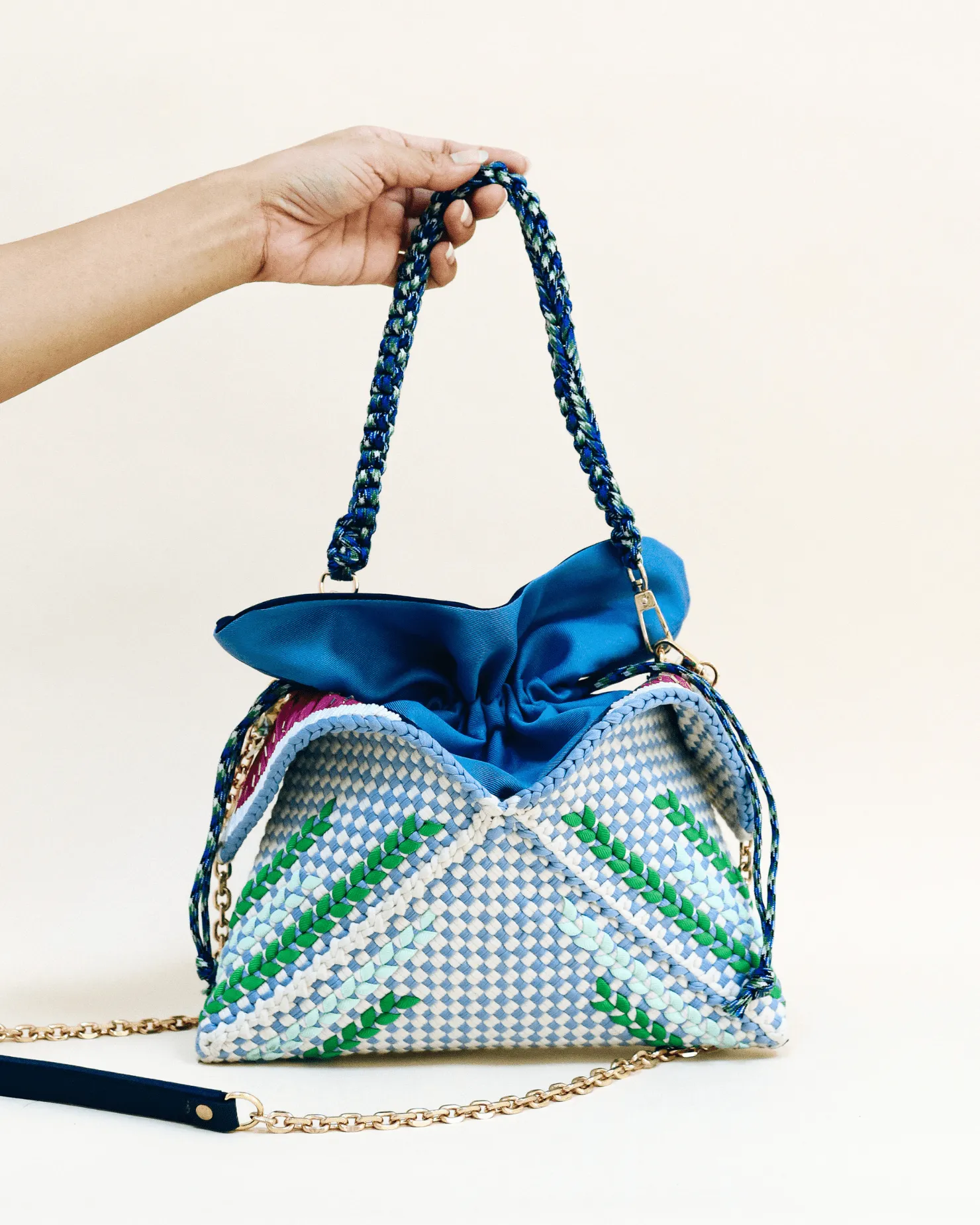 [Ready Today] Malagos Drawstring Bag Navy with Chain Strap