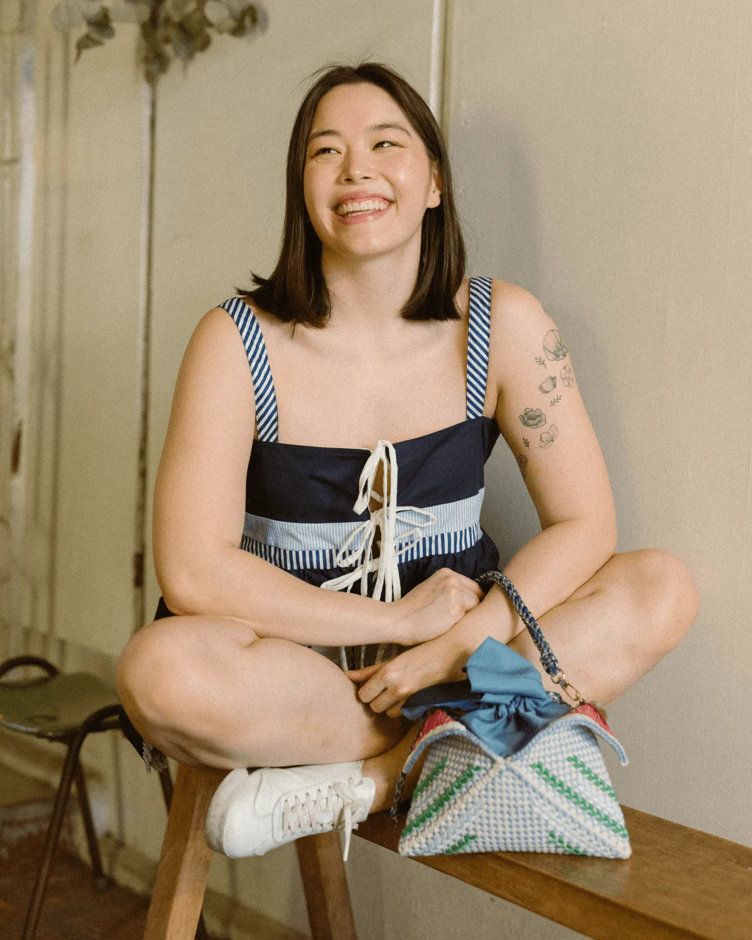 [Ready Today] Malagos Drawstring Bag Navy with Chain Strap