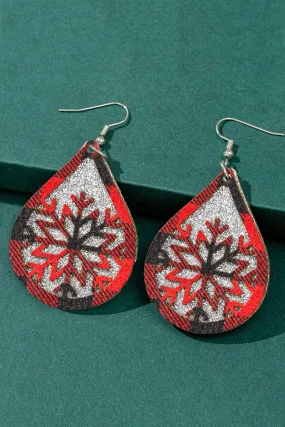 Red Christmas Plaid Snowflake Drop Earrings Red Christmas Plaid Snowflake Drop Earrings