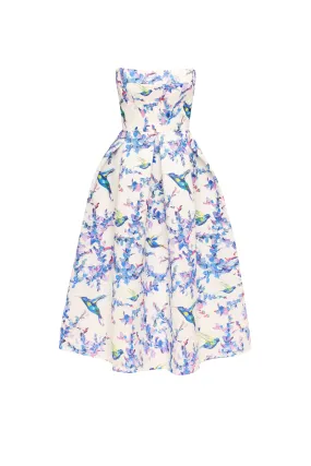 Strapless midi dress with bird and flower print, Garden of Eden Strapless midi dress with bird and flower print, Garden of Eden
