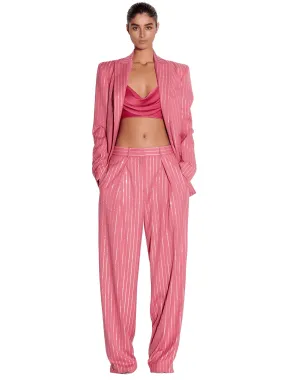 Suit Set Single Button Striped Blazer Women's Diamond Pants Suit 2PCS Suit Set Single Button Striped Blazer Women's Diamond Pants Suit 2PCS