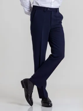 Trousers With Belt Loop -  Navy Blue Plain (Stretchable) Trousers With Belt Loop -  Navy Blue Plain (Stretchable)