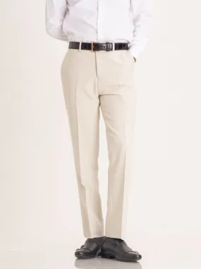 Trousers With Belt Loop - Sand White Plain (Stretchable) Trousers With Belt Loop - Sand White Plain (Stretchable)