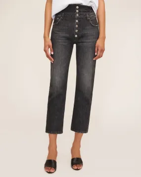 Turner II High Waist Corset Jean in Faded Black Stone Wash