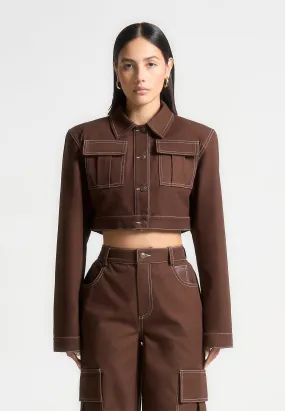 Wide Shoulder Drill Jacket - Brown Wide Shoulder Drill Jacket - Brown