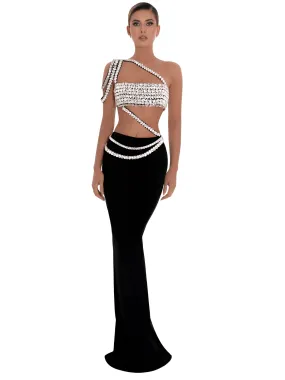 Women's 2-Piece Bodycon Sexy Long Asymmetrical Dress Big Crystal Fashion Nightclub Party Dress Women's 2-Piece Bodycon Sexy Long Asymmetrical Dress Big Crystal Fashion Nightclub Party Dress